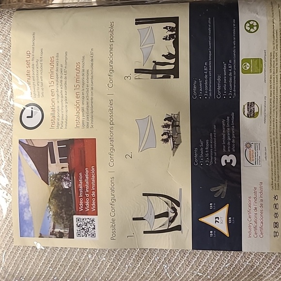 13 Ft Triangle Each - New pair of coolaroo shade sails- pebble (2) $firm - Picture 5 of 10